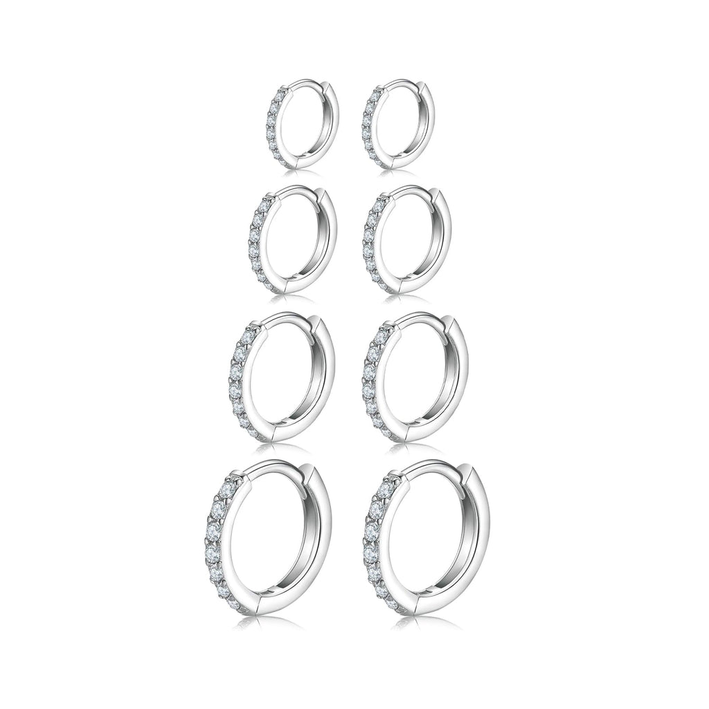 4 Pairs 925 Sterling Silver Small Hoop Earrings for Women Men 6 8 10 12mm