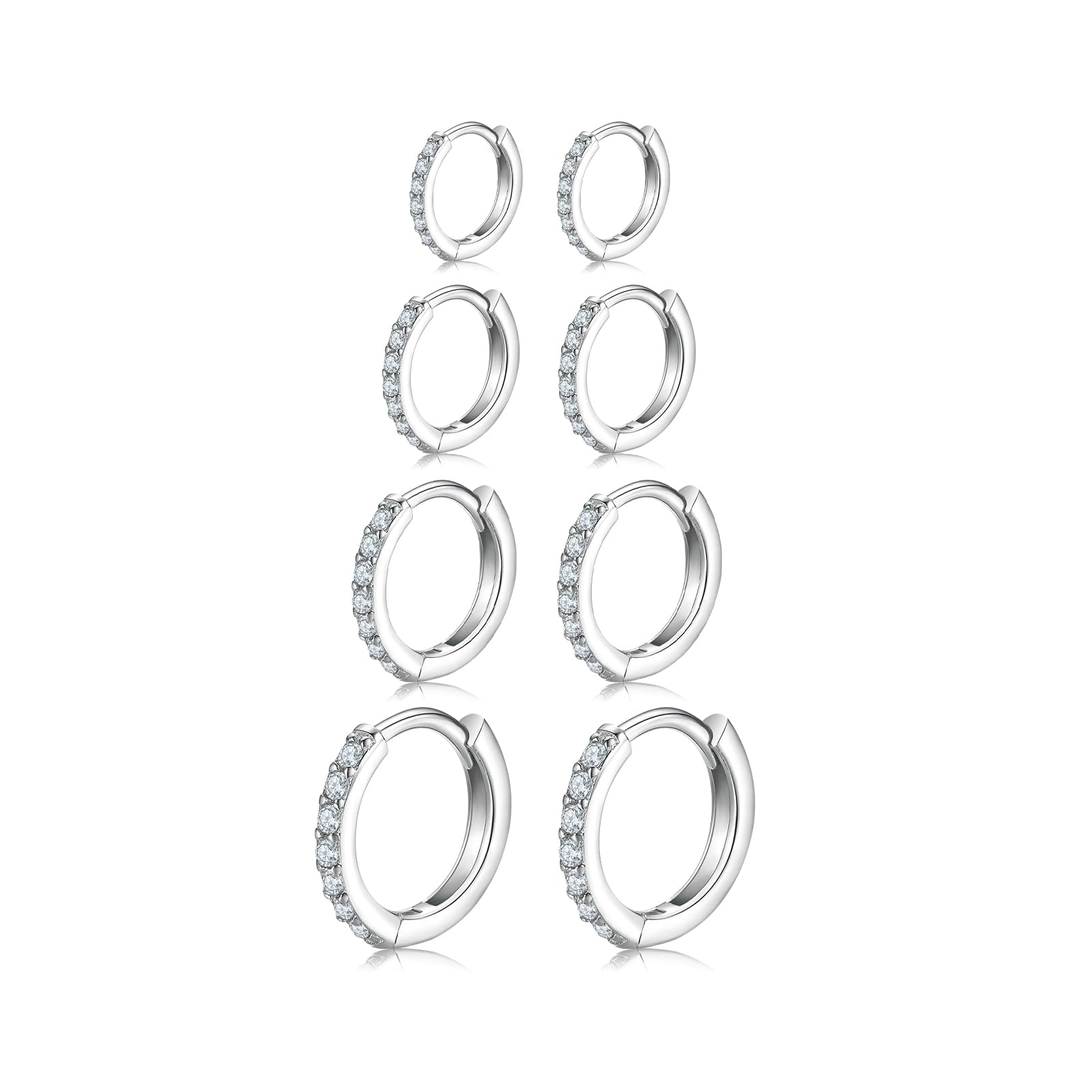 4 Pairs 925 Sterling Silver Small Hoop Earrings for Women Men 6 8 10 12mm
