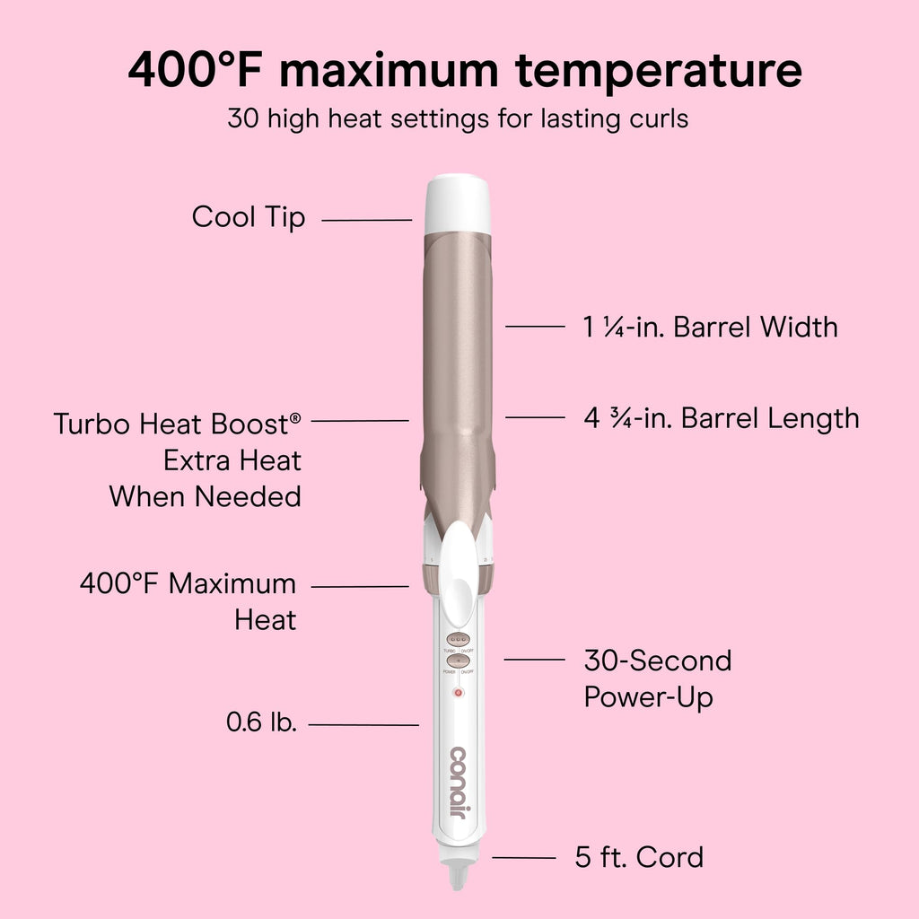 Conair Curling Iron, Double Ceramic, 1 1/4-in. Barrel, White/Rose Gold