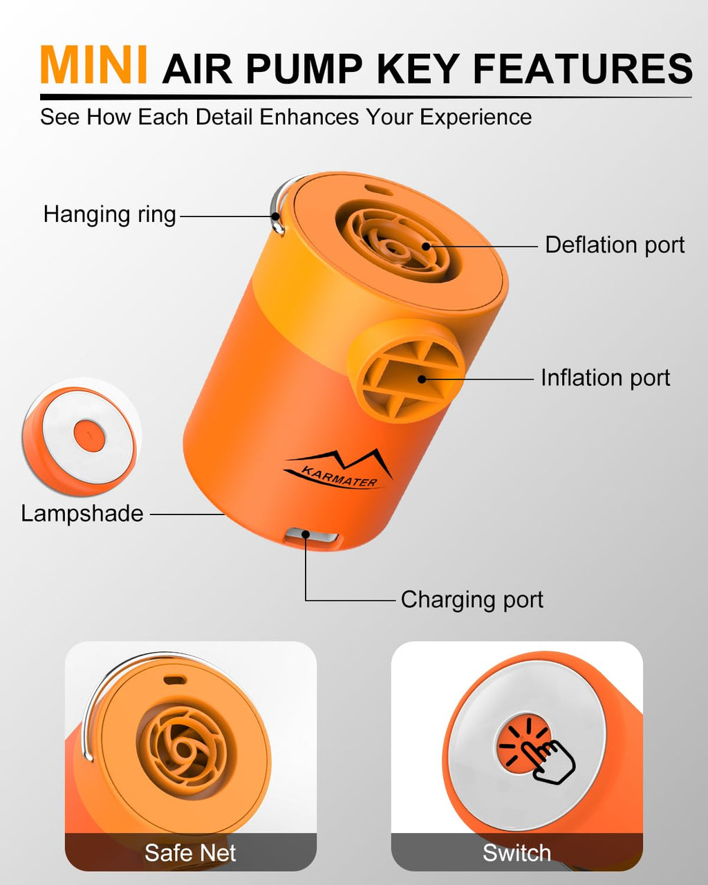 Portable Pool Inflatable Air Pump - 5kPa Upgrade Electric Camping Travel Vacuum Mini Inflator Pump for Inflatables - Battery Mattress Bed Small Float Pump - Tiny Rechargeable Pumps for Storage Bags