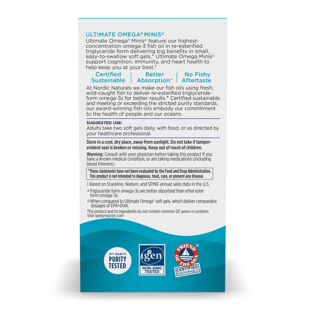 Nordic Naturals Ultimate Omega Minis, Strawberry Flavor - 60 Minis Soft Gels - 1120 mg Omega-3 - High-Potency Fish Oil Supplement - EPA & DHA - Promotes Brain & Heart Health - 30 Servings
