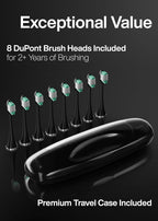 Aquasonic Black Series Ultra Whitening Toothbrush – ADA Accepted Electric Toothbrush- 8 Brush Heads & Travel Case – 40,000 VPM Electric Motor & Wireless Charging - 4 Modes w Smart Timer (Pack of 2)