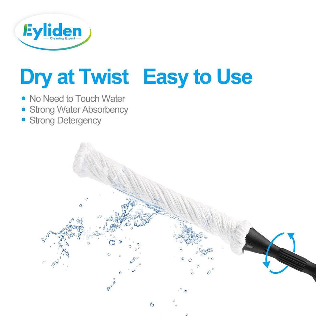 Eyliden Mop with 2 Reusable Microfiber Heads, Easy Wringing Twist Mop, 57.5 inch Long Handle, Wet Mops for Floor Cleaning, Commercial Household Clean Hardwood, Vinyl, Tile, and More (White)