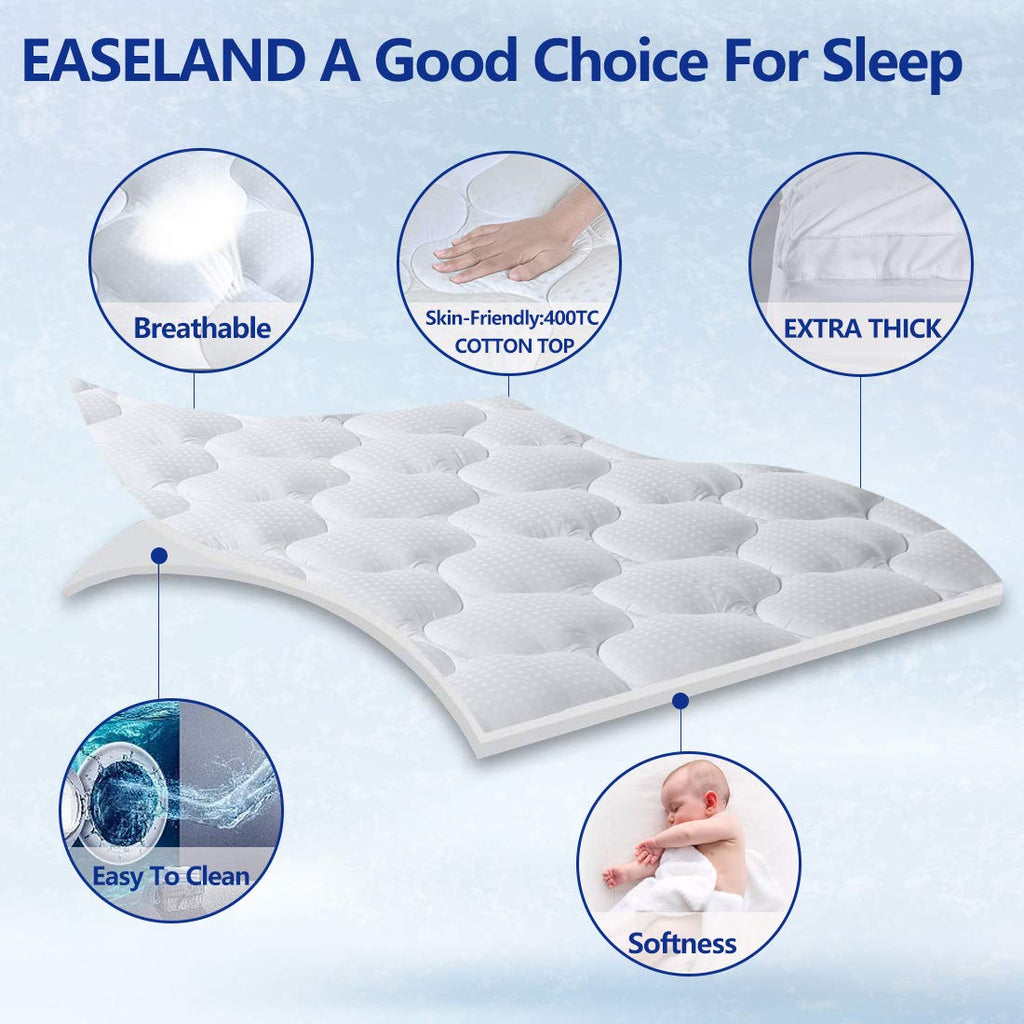 EASELAND Queen Size Mattress Pad Pillow Cover Quilted Fitted Mattress Protector Cotton Top 8-21" Deep Pocket Cooling Mattress Topper (60x80 Inches, White)