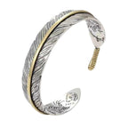 Innocence S925 Silver-Plated Antique Wide Feather Cuff Bracelet For Men Women Adjustable Retro Twisted Feathers Bracelets Gift Jewelry (Feather)