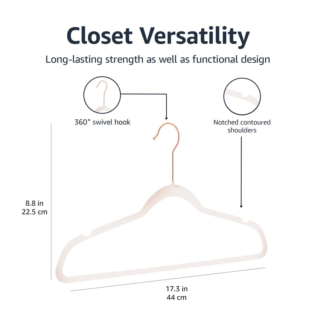 Amazon Basics Space Saving Slim Velvet Non-Slip Suit Clothes Hangers, Sturdy Construction, Closet Organizer, Pack of 50, Blush Pink/Rose Gold