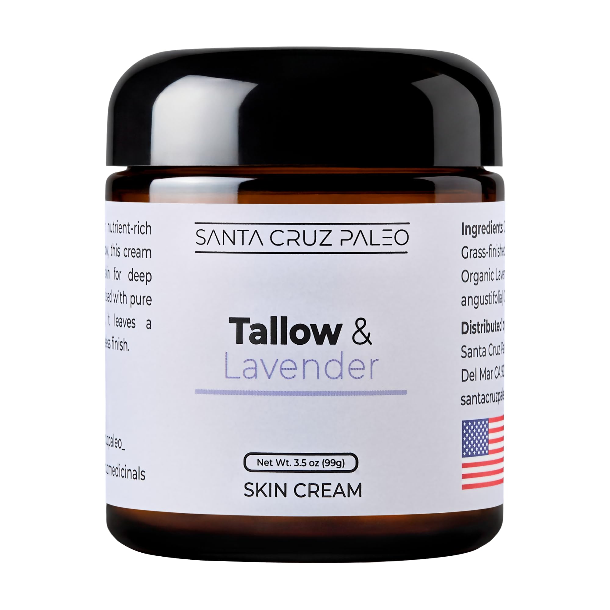Santa Cruz Paleo, Suet Beef Tallow, Lavendar Moisturizer, Organic, Grassfed Beef Tallow Skin Care, Non-Comedogenic Face & Body Moisturizer for Sensitive Skin, Lavendar, 3.5 Oz