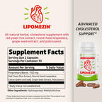 LIPOMEZIN Pure Care Pro Synergistic Cholesterol Support Blend: Red Yeast Rice, Policosanol, Grape Seed & Lespedeza – 60 Vegetarian Capsules
