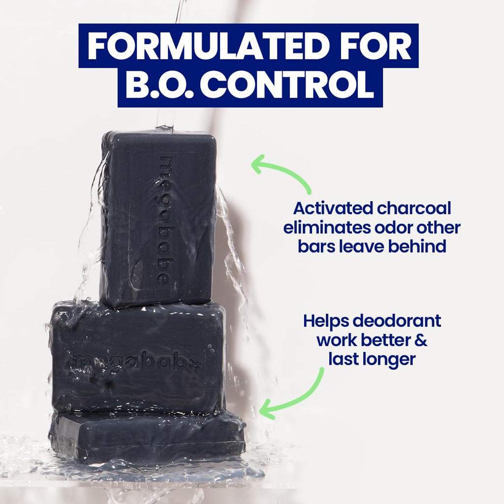 Megababe Underarm Bar Soap - Space Bar | With Detoxifying Charcoal for Odor Control | 4.5 oz - 3 Pack