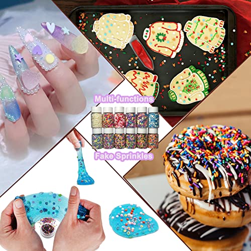 Fake Sprinkles 12 Jars 180g Polymer Clay Sprinkles Fake Candy Sprinkles Faux Sprinkle for Resin Slime Craft Plastic Sprinkle Nail Art Phone Case DIY Shaker Card Filler (12 Mixed Colors-180G)