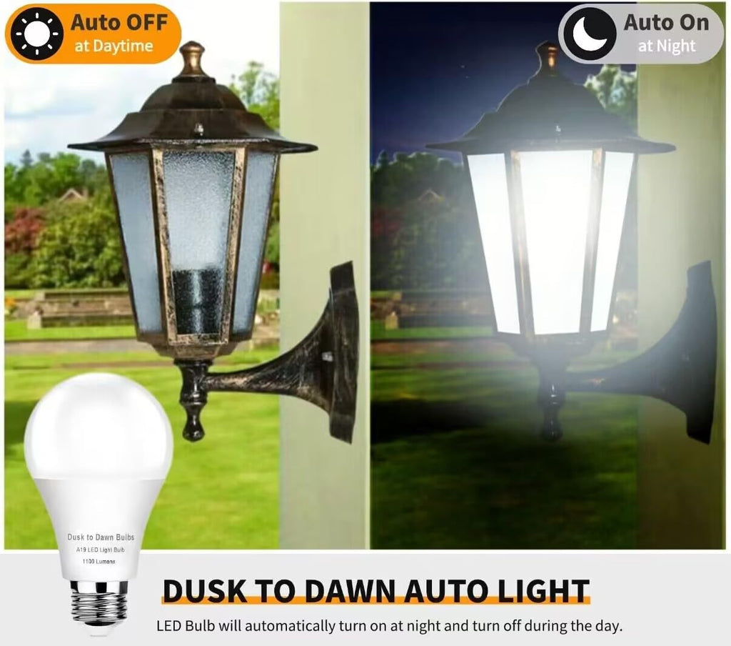 SETEN 4-Pack Dusk to Dawn LED Light Bulb Outdoor A19 10W Daylight 5000K