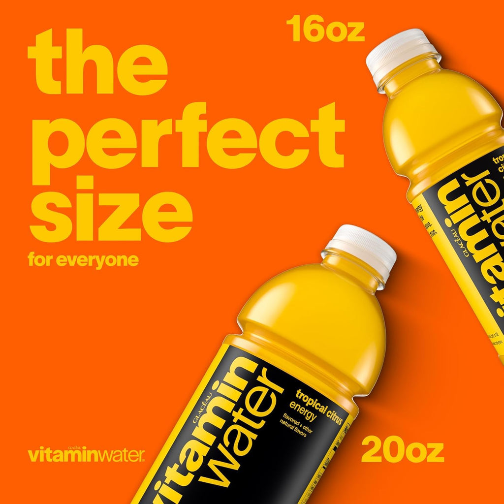 vitaminwater Energy Tropical Citrus, Flavored Water Beverage Bottles, 20 fl oz, 12 Pack
