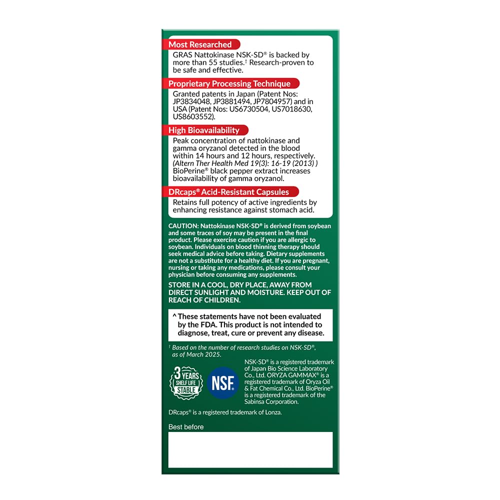 LABO Nutrition VesseCLEAR CX Nattokinase NSK-SD with Gamma Oryzanol — Daily Supplement for Healthy Blood Circulation and Cardiovascular Support — 90 Vegan DRcaps