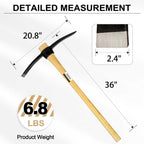 Nohovu Pickaxe with Wood Handle, Heavy Duty Forged Steel Pick Axe for Digging, 36 Inches (406I)