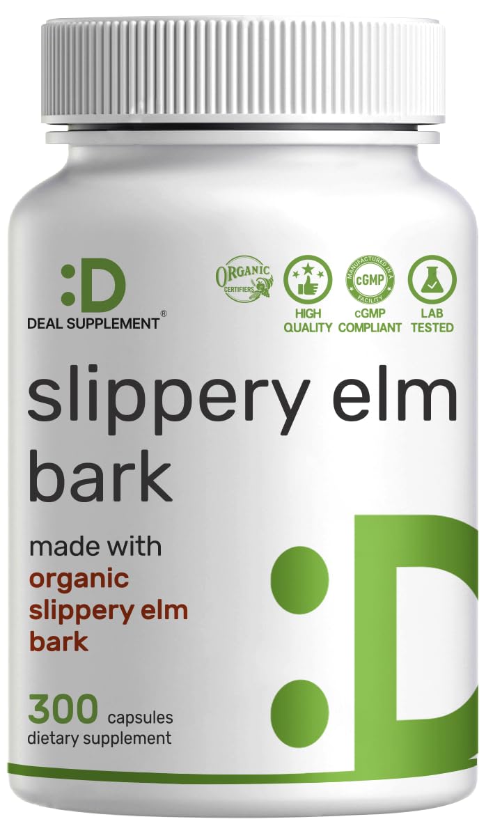 DEAL SUPPLEMENT Slippery Elm Capsules – 300 Pills, Made with Organic Inner Bark Powder Extract – Natural Herb for Soothing Throat & Digestive Support – Non-GMO