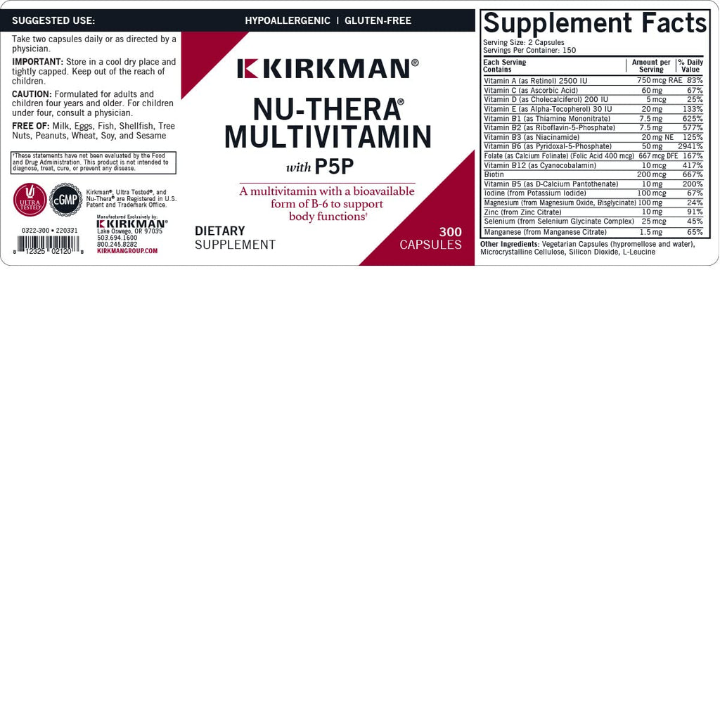 Kirkman Nu-Thera with P-5-P - Hypoallergenic