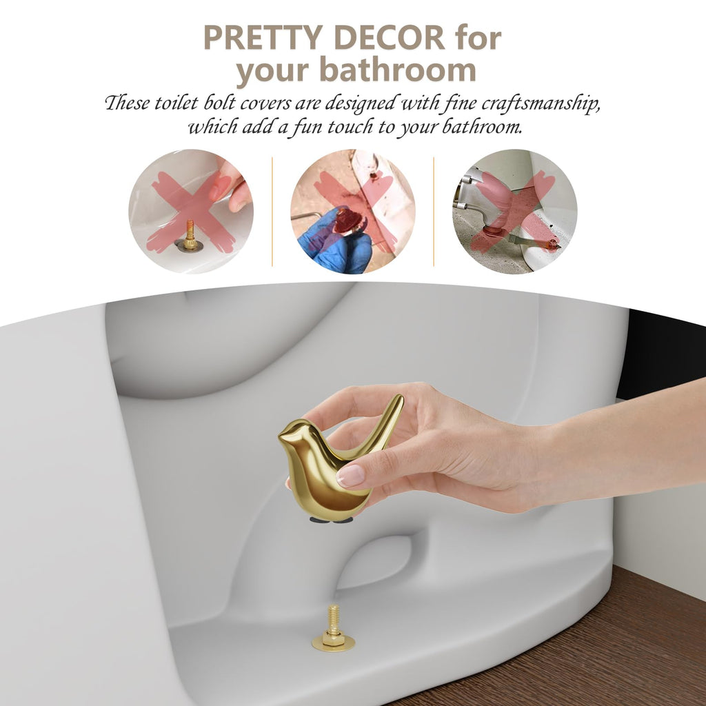 MENNTY 2Packs Ceramic Gold Birds Toilet Bolt Caps & 4Packs Universal Toilet Bolt Covers, Bathroom Decorative Toilet Floor Screw Cover Caps Easy Installation