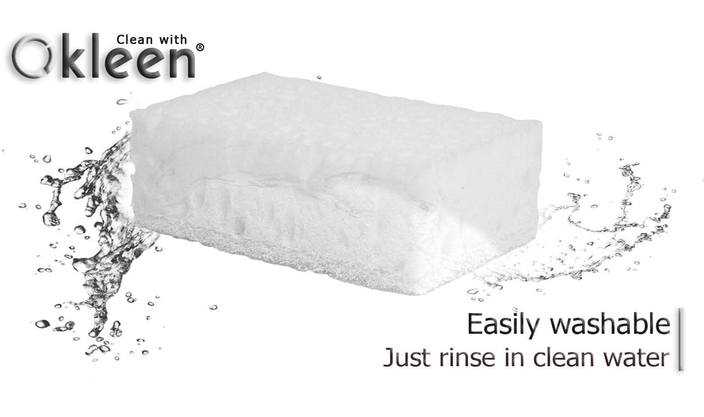 Okleen White Multi Use Scrub Sponges. Made in Europe. 9 Pack, 4.3x2.8x1.4 inches. Odorless Delicate Scrubber for Kitchen and Household Cleaning