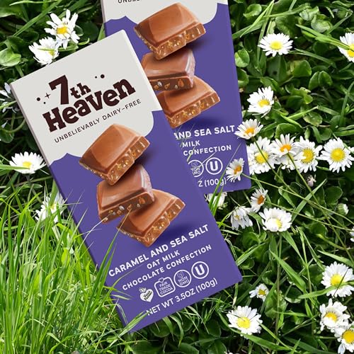 7th Heaven, Vegan Caramel and Sea Salt Oat Milk Chocolate Bars (3.5oz Full Size Candy Bars - 4 Packs) - Perfect for Easter Candy, Plant Based Dairy Free Chocolate with Peanut Butter Filling, Fair Trade Cocoa & Coconut Oil, Kosher Parve