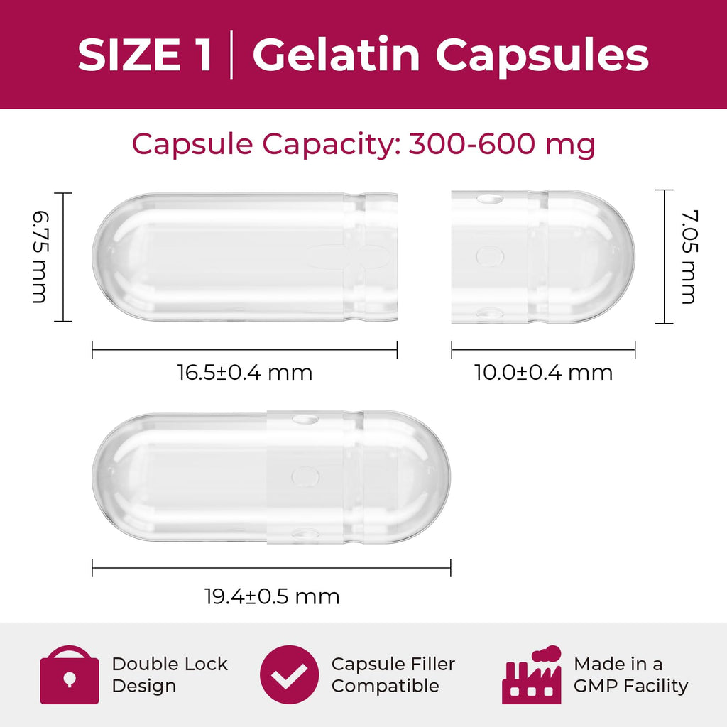 ATLEMISME Empty Gelatin Capsules Size 1 (1000 Count) – Gel Caps for DIY Filling with 2 Micro Lab Spoons