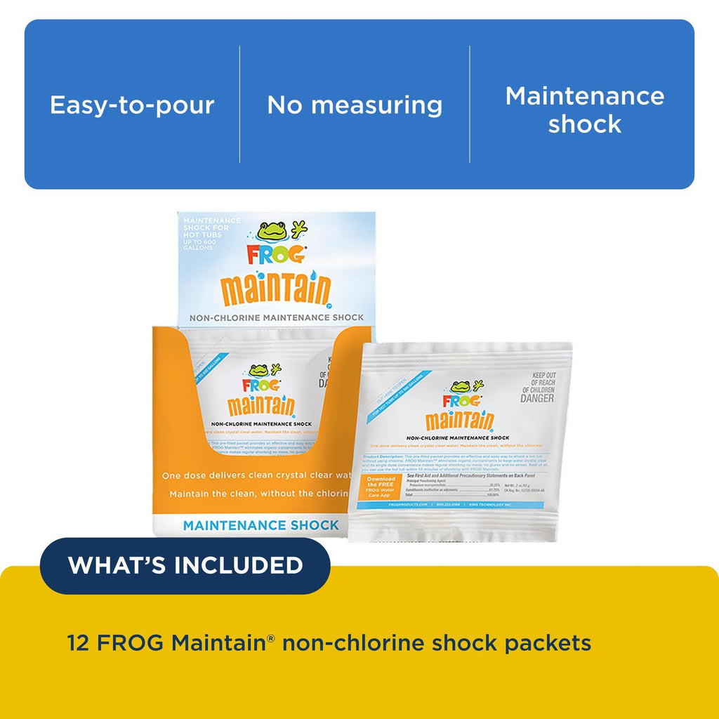 FROG Maintain for Hot Tubs - Non-Chlorine Shock for use with All Hot Tub FROG Sanitizing Systems - Single Dose Packets for Easy Hot Tub Maintenance & Treatment - 12 Pack