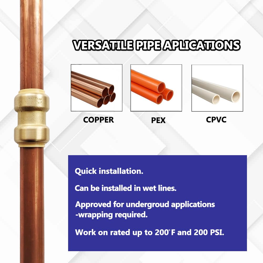 HQMPC 1" Pex fitting Straight Coupling Push Fit PEX Fittings, Push-to-Connect Copper, CPVC, No Pb Brass Plumbing Fittings (2, 1 Inch(1"))