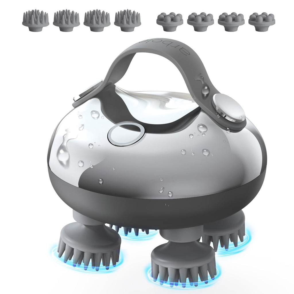 arboleaf Scalp Massager Rechargeable Head Massager Scalp Stress Relax, Waterproof Handheld Hair Scratcher with 8 Removable Massage Claws, Gift for Dad Mom