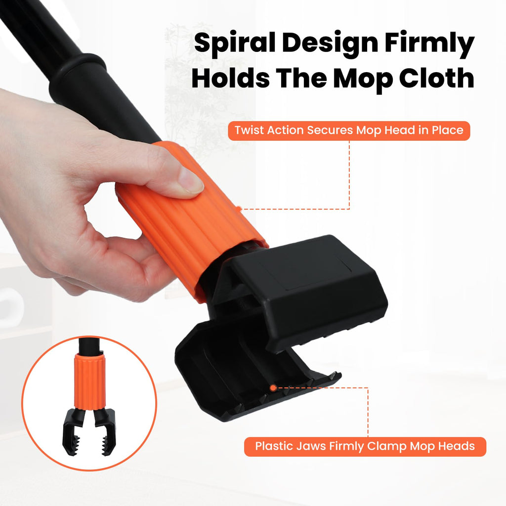 KalTell (2PK) Commercial Wet Mop Handles Replacement, Heavy Duty Jaw Clamp Style Mop Stick, Industrial Mop Grippers-Savety Orange