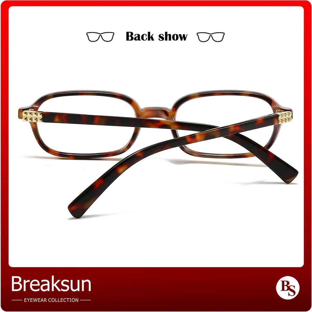 Breaksun Retro Rectangle Glasses for Women Men Small Square Blue Light Blocking Glasses Vintage Eyeglasses (Tortoise+Black)