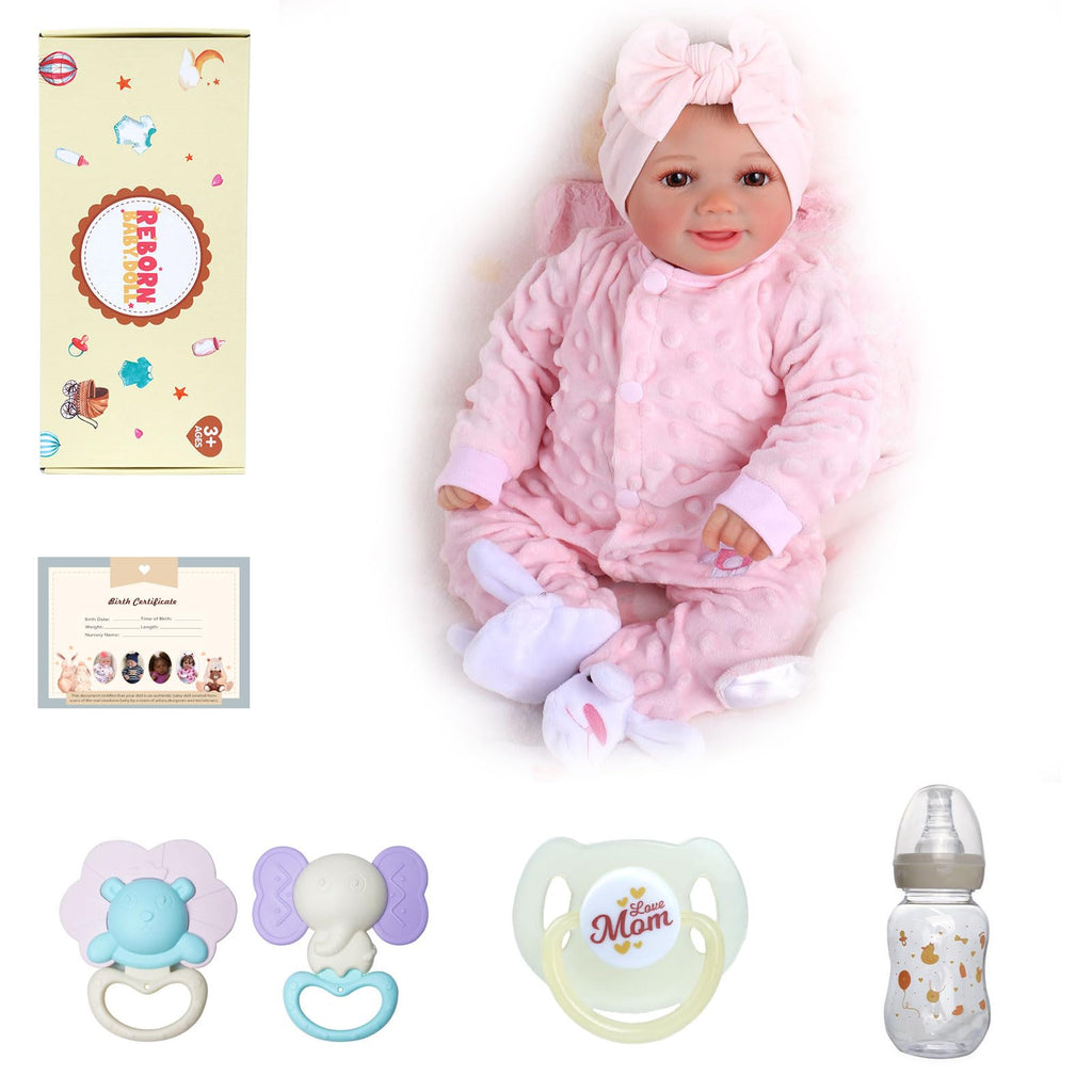 BABESIDE Reborn Baby Dolls Silicone Full Body Sunny - 17 Inch Cute Soft Realistic Baby Doll Poseable Smiling Real Life Baby Dolls with Complete Accessories for 3+ Years Old Gifts, Pretend Play