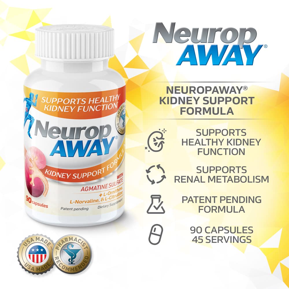 NeuropAWAY Kidney Support Formula Sugar Free with Agmatine Sulfate 500mg L-Novaline 50mg L-Ornithine 150mg L-Citrulline 100mg Per Capsule 90CT Fast Acting Kidney Support