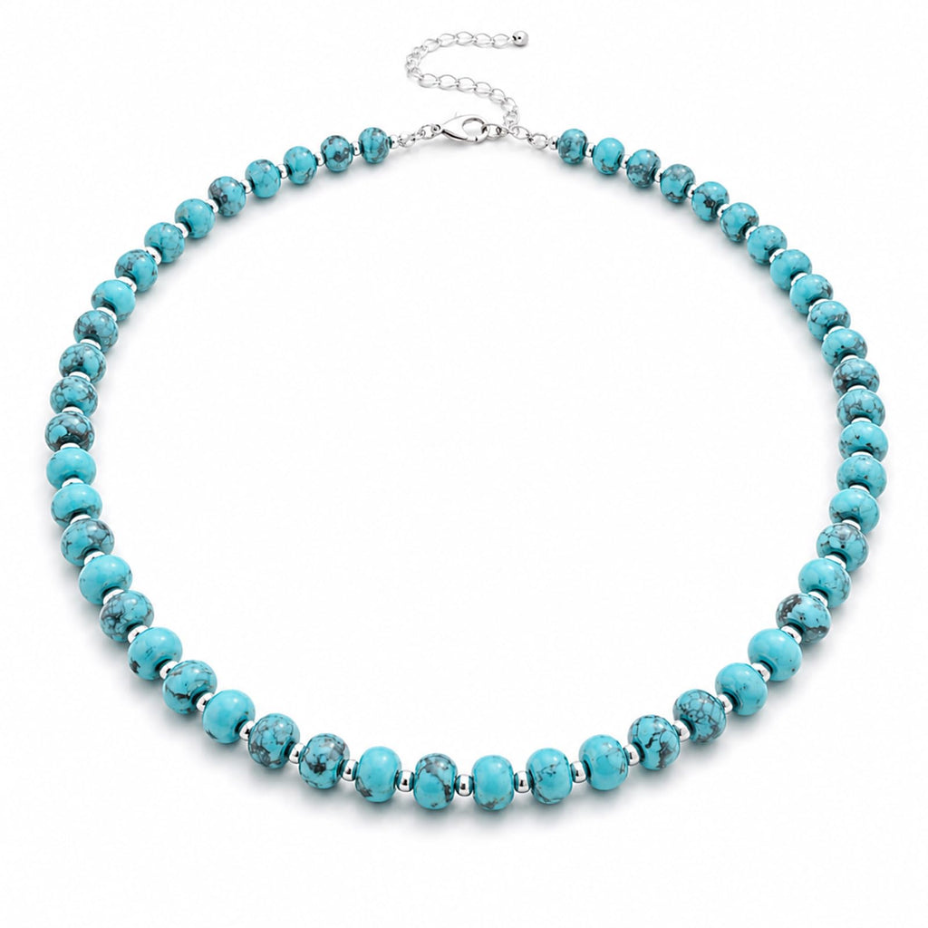 Sheplus 925 Sterling Silver Genuine Turquoise Beaded Necklace for Women