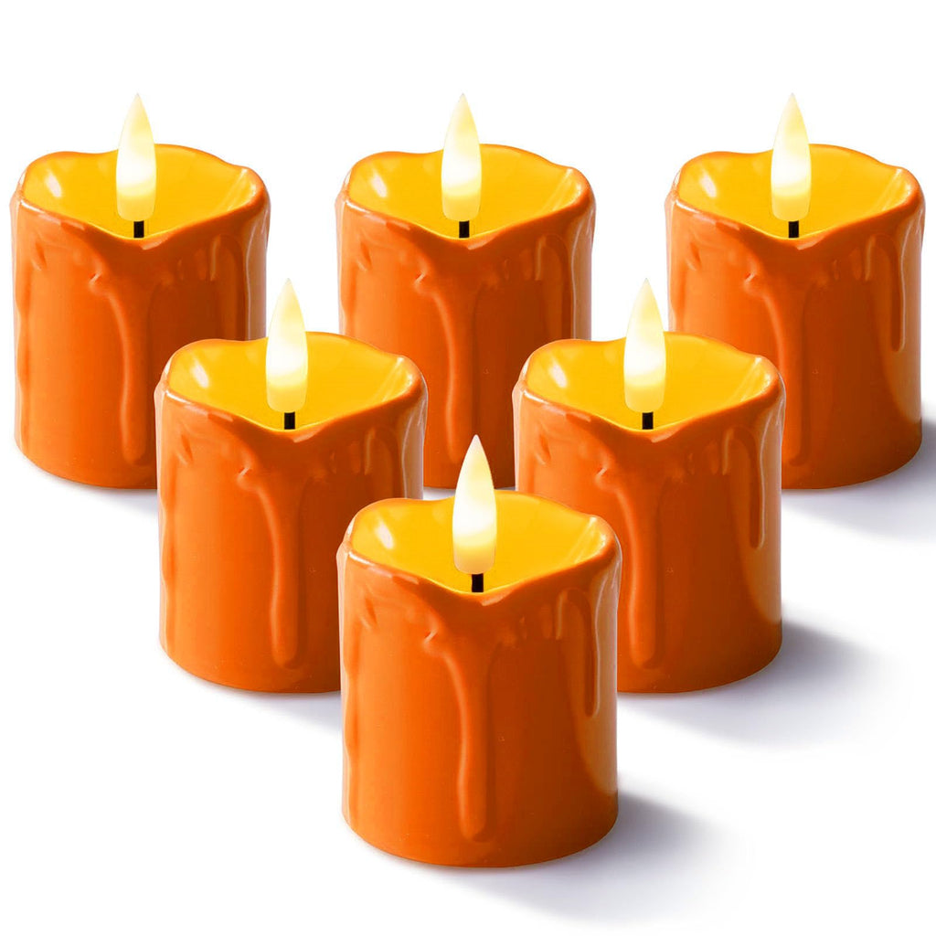 Homemory 2"x 2" Orange 6 Hour Timer Flameless Votive Candles, 6 Pack