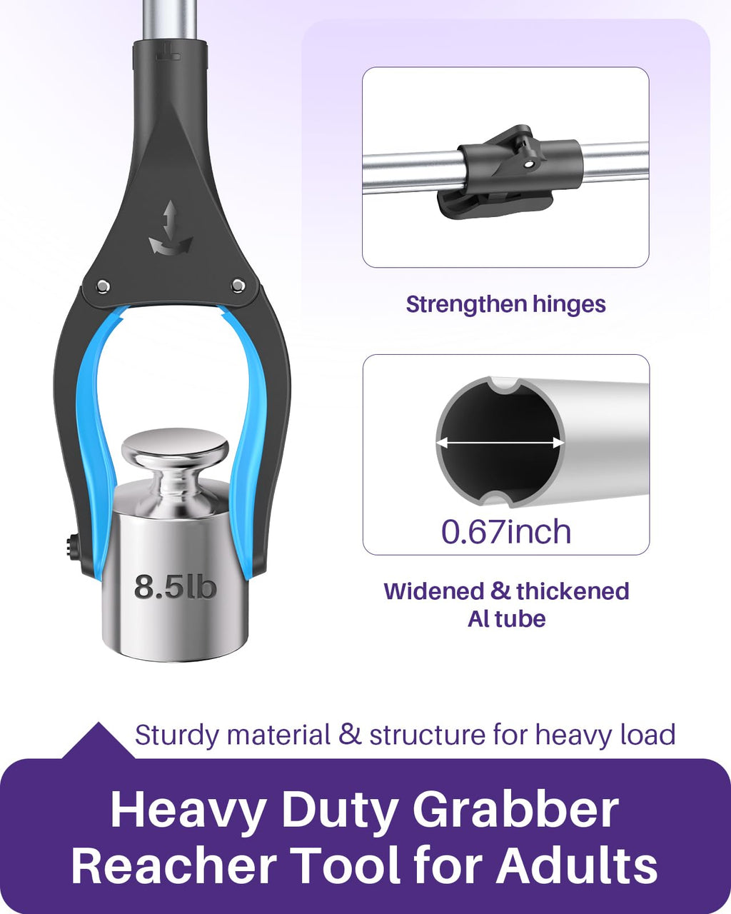 KEKOY Pro 40-inch Reacher Grabber Pickup Tool, Heavy Duty Grabbers for Seniors Foldable Pick Up Trash Stick with Anti-Slip 360° Rotating Jaw, 4" Wide Extended Weed Gripper Claw with Magnet