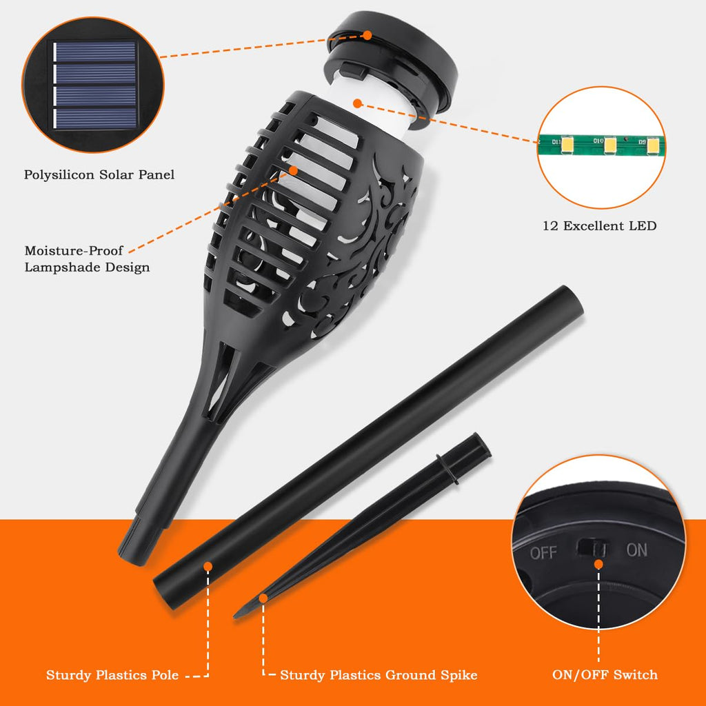 10Pack Solar Torch Light Outdoor Flickering Flame for Halloween Decorations