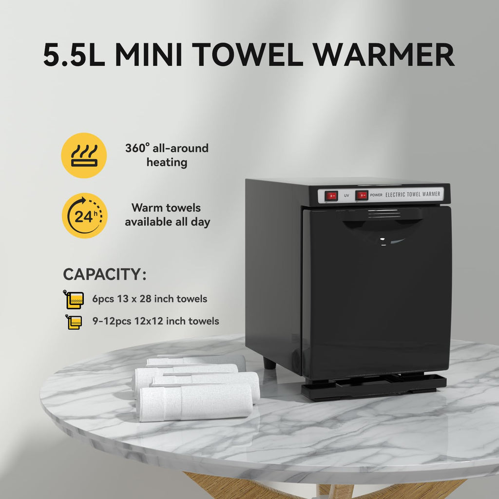 Hot Towel Warmer for Spa, Thermostatic Towel Heater, 2-in-1 Professional Mini Towel Warmer, Beauty Salon and Spa Towel Warmers for Facial.(5.5L-Black)