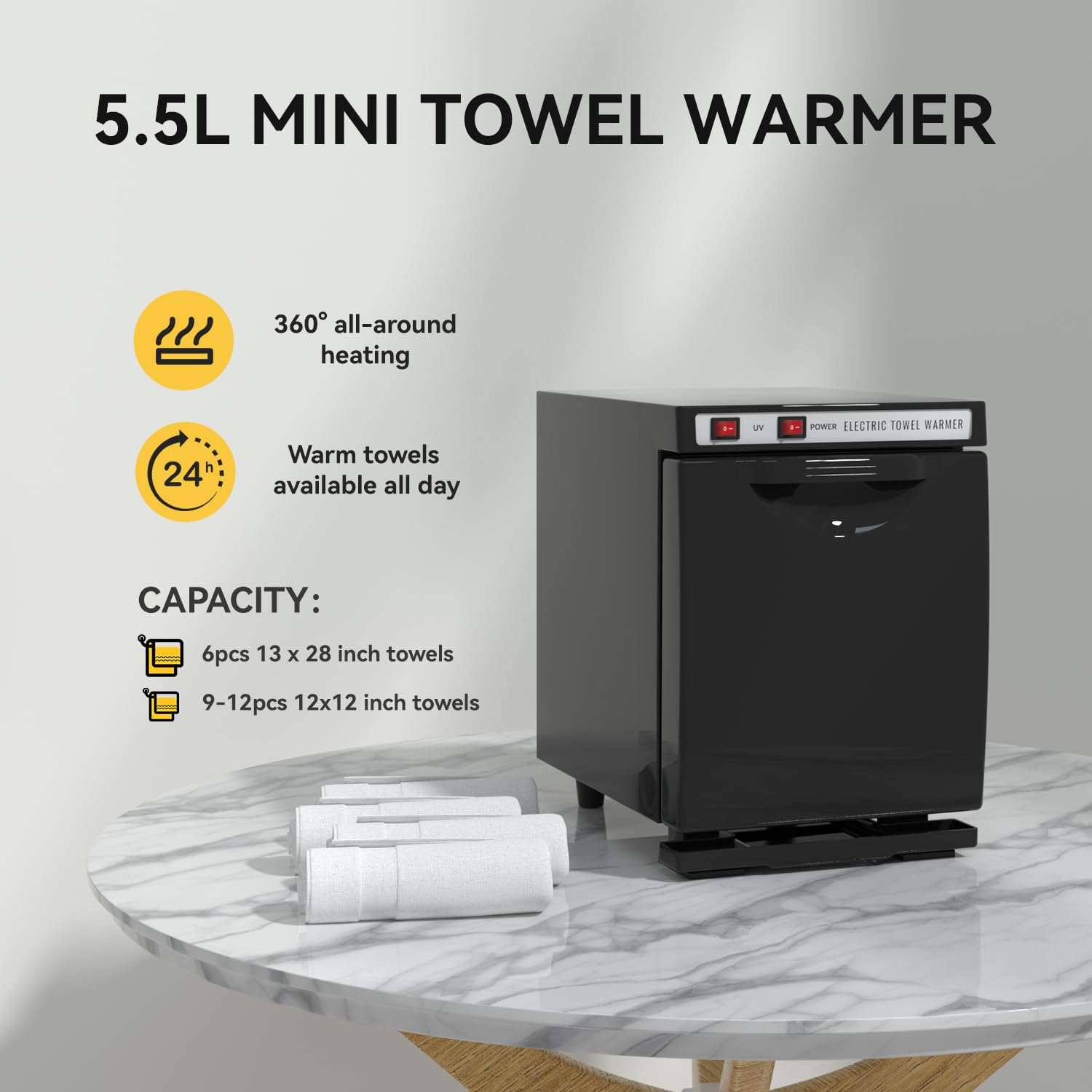 Hot Towel Warmer for Spa, Thermostatic Towel Heater, 2-in-1 Professional Mini Towel Warmer, Beauty Salon and Spa Towel Warmers for Facial.(5.5L-Black)
