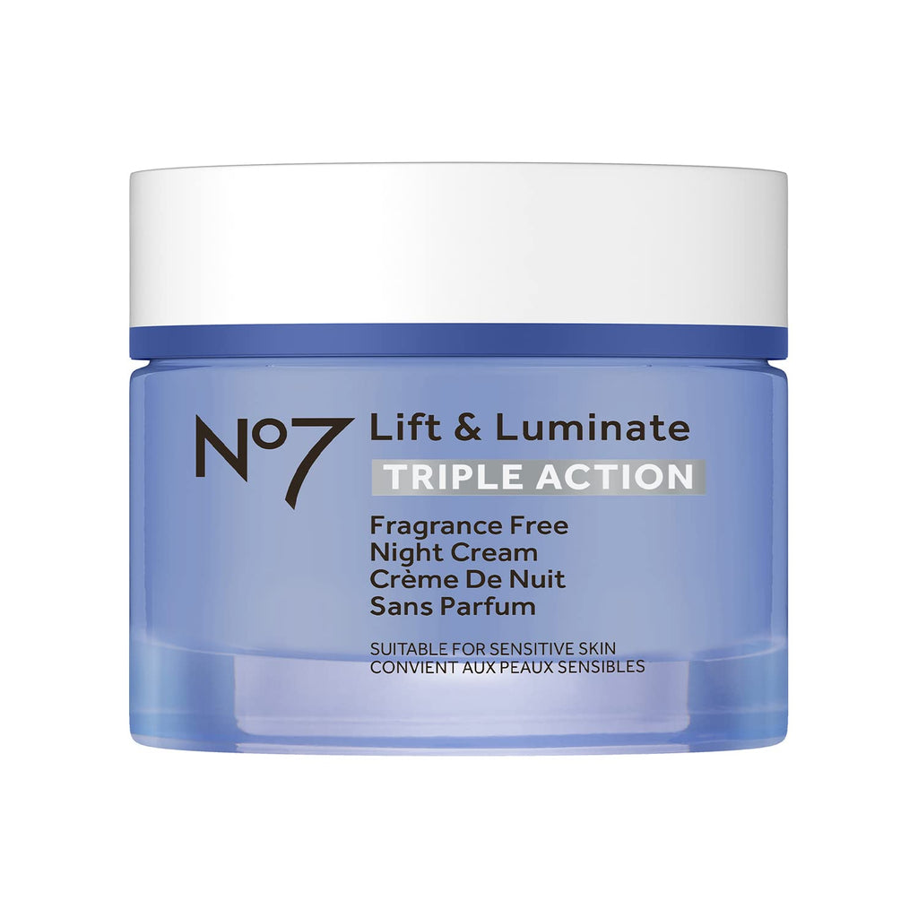 No7 Lift and Luminate Triple Action Fragrance-Free Night Cream – Anti-Wrinkle Collagen Peptide Brightening Moisturizer with Hyaluronic Acid, Hibiscus, and Vitamin C (50ml)