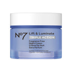 No7 Lift and Luminate Triple Action Fragrance-Free Night Cream – Anti-Wrinkle Collagen Peptide Brightening Moisturizer with Hyaluronic Acid, Hibiscus, and Vitamin C (50ml)