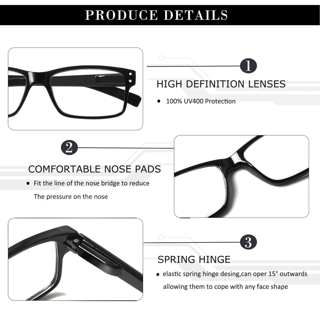 NORPERWIS Reading Glasses 6 Pairs Quality Readers Spring Hinge Glasses for Reading for Men and Women (6 Pack Mix Color -3, 2.00)