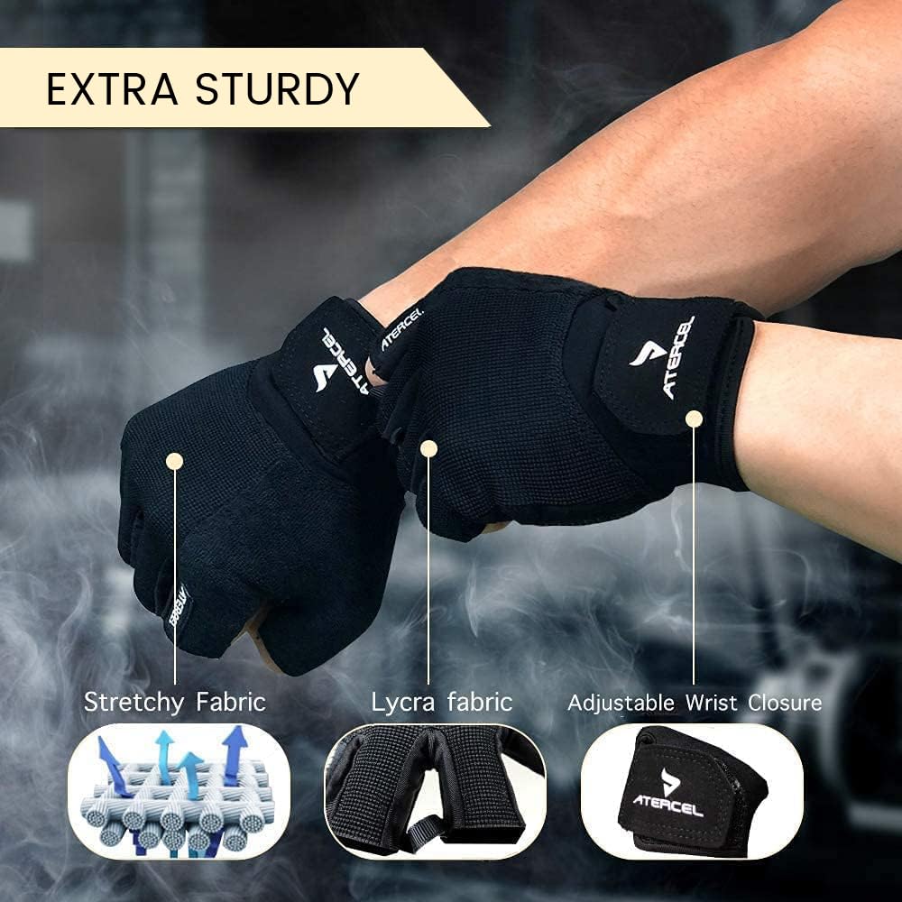 ATERCEL Workout Gloves for Men and Women, Exercise Gloves for Weight Lifting, Cycling, Gym, Training, Breathable and Snug fit (Black, XS)