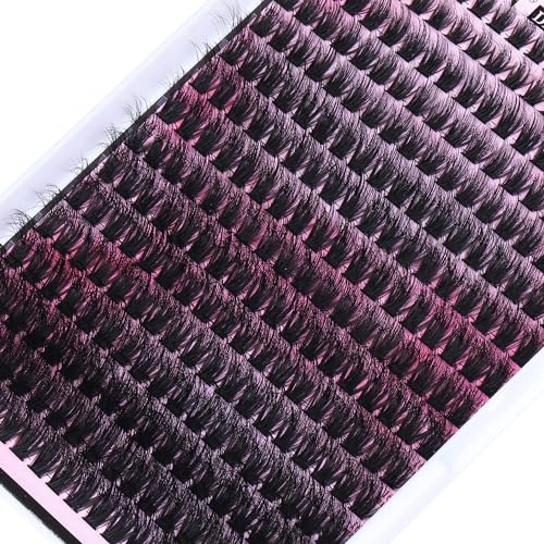 FANXITON DIY Lash Extension Kit Fluffy Lash Clusters 288 pcs Thick Lash Clusters Kit D Curl 10-18 mm Cluster Eyelash Extension Kit with Lash Bond and Seal Lash Tweezers Individual Lashes For Beginners