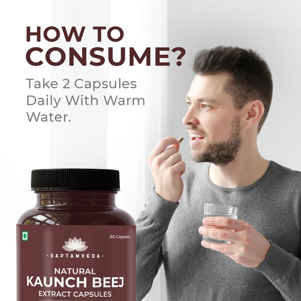 SAPTAMVEDA Natural Kaunch Beej Extract-500mg 60 Veg Capsules (Pack of 1)