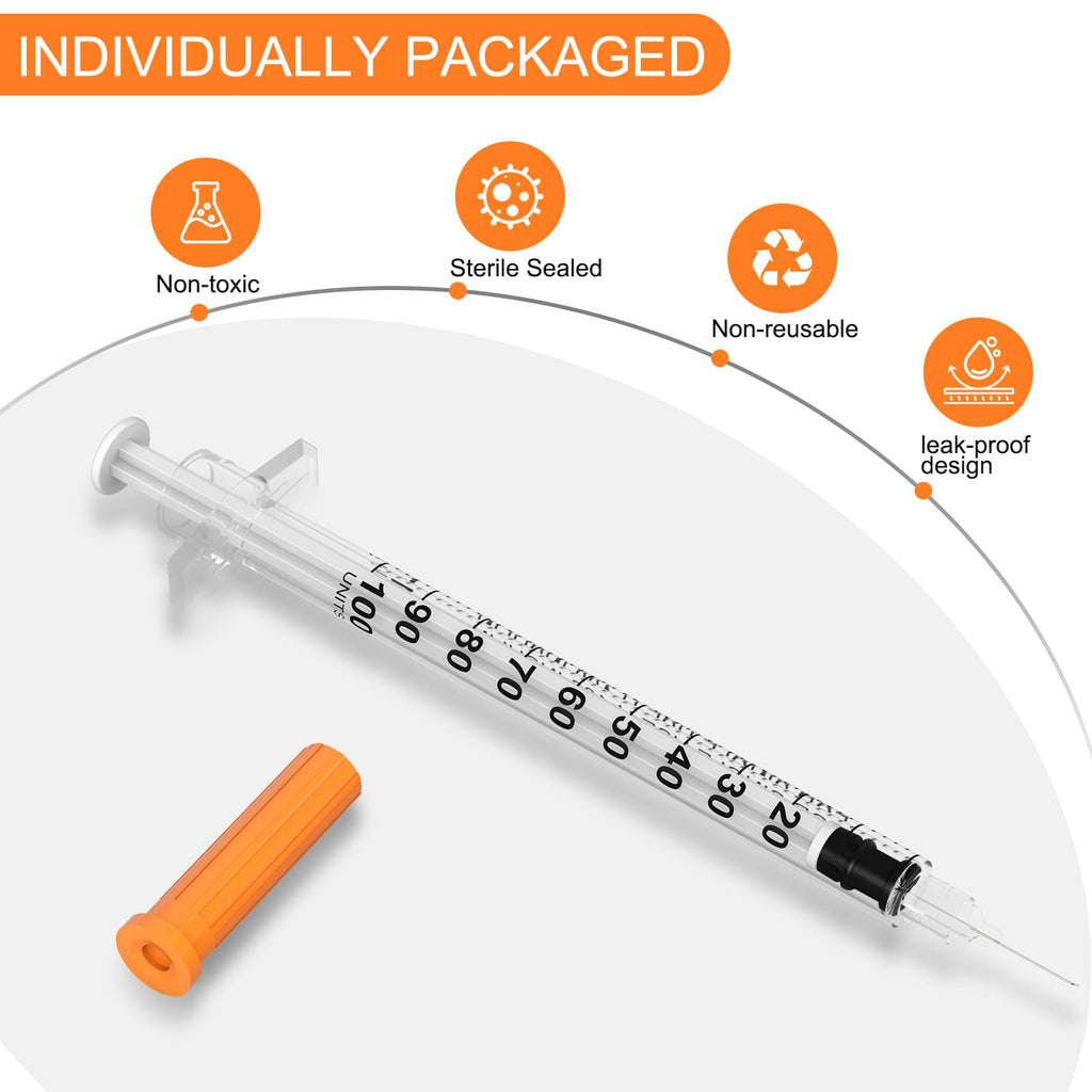 U-100 1ml/cc Disposable Syringe with 30Ga 5/16" (8mm) Needle,30 Pack Individual Wrapped,| Lab Supplies