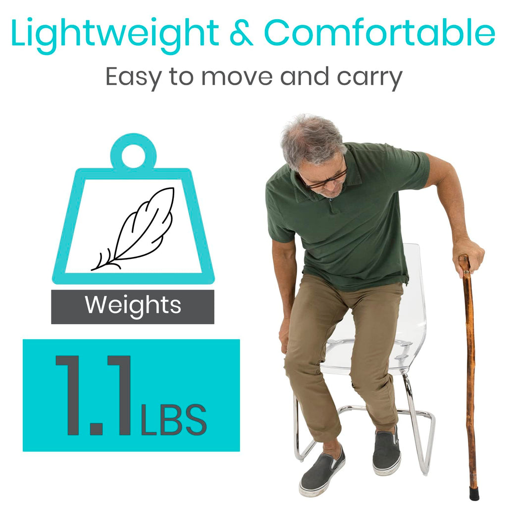 Vive Wooden Walking Stick Cane - for Men, Women, & Seniors - 36 Inch Single Point Rubber Tip with Willow Handle - Ergonomic Grip for Balance & Stability - Lightweight Elderly Assistance Product (Wood)