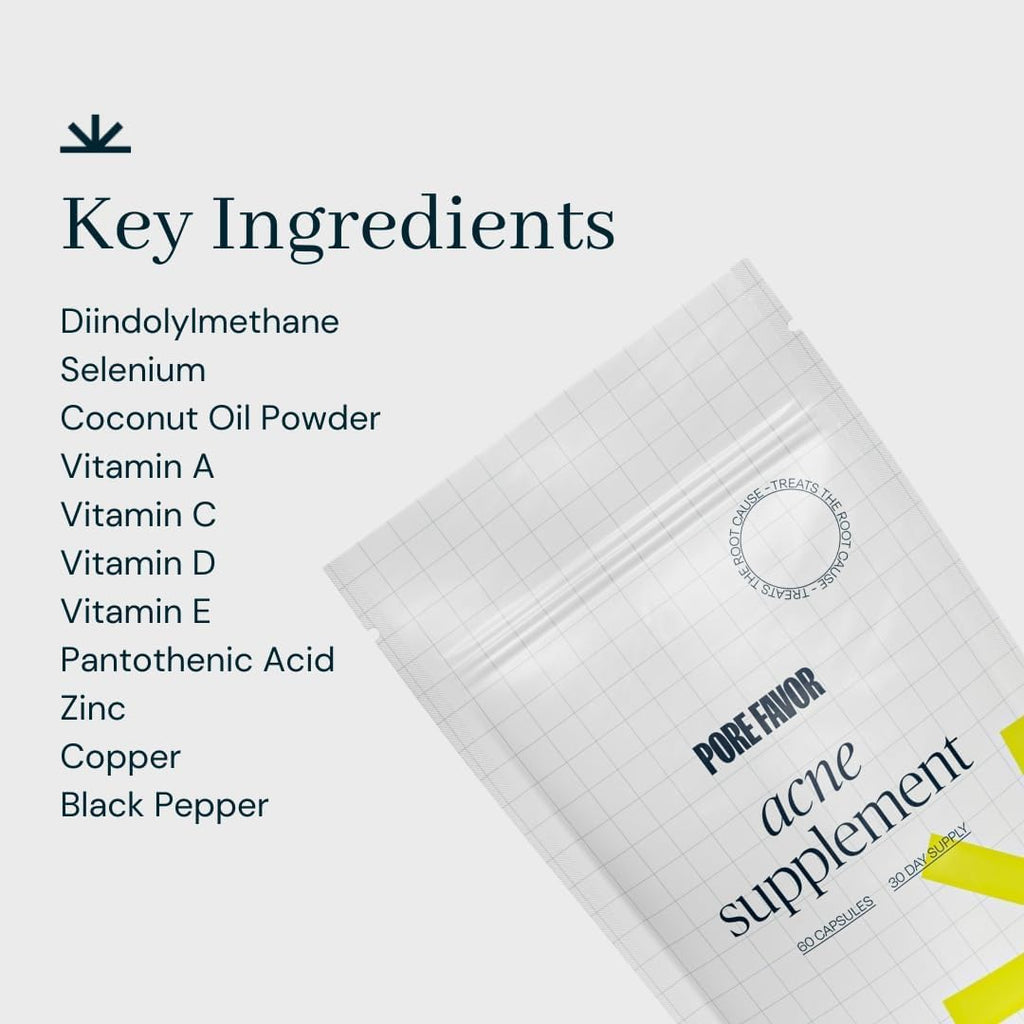 Pore Favor Skin Support Supplement with DIM, Zinc, Vitamins A C D E and Selenium – Wellness Formula for Men and Women – Helps Maintain Balanced-Skin and Overall Complexion – Once-Daily Capsules