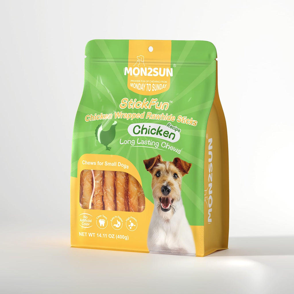 MON2SUN Dog Treats, 5 Inch Chicken Wrapped Rawhide Sticks, 14.11 oz