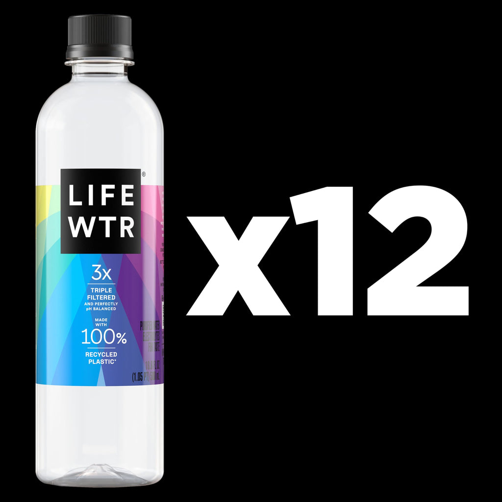 LIFEWTR Premium Purified Water pH Balanced with Electrolytes, 100% recycled plastic bottles, 16.9 Fl Oz Bottles, 500ml (Pack of 12)