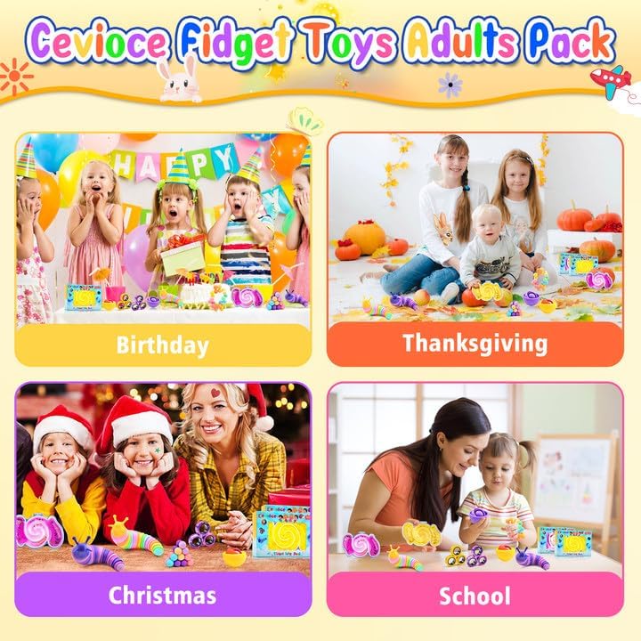 Cevioce 15Pcs Fidget Toys Adults Pack,Stocking Stuffers for Teens Boys Girls,Autism Sensory Toys with Fidget Spinner Slug Magnetic Rings,Squishy Fidget Toys ADHD Stress Relief,Party Favor for Kid-BPY