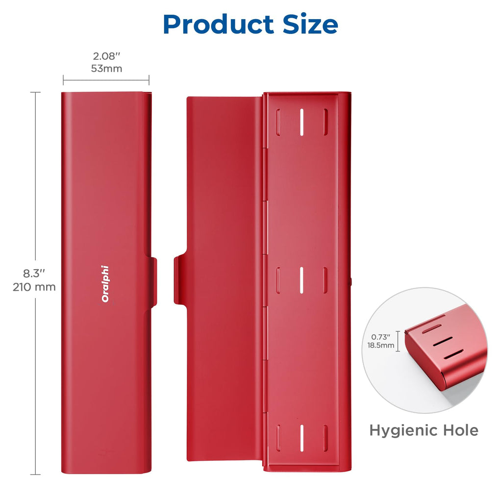 Oralphi Wider Aluminum Toothbrush Travel Case, Portable Travel Toothbrush Holder, Durable Manual Toothbrush Box Container for Traveling, Bathroom, Camping, Business Trip, Red